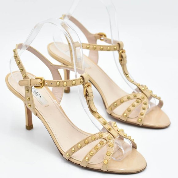 Prada Shoes - Prada Stud Embellished Caged Patent Leather Heels